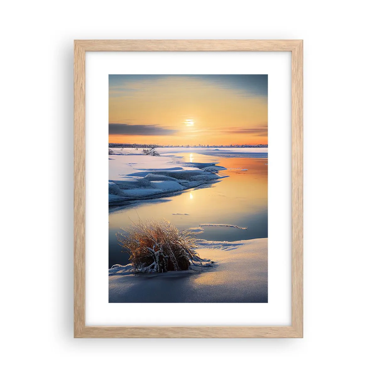Pôster com moldura de carvalho claro - Pôr do sol de inverno - 30x40 cm