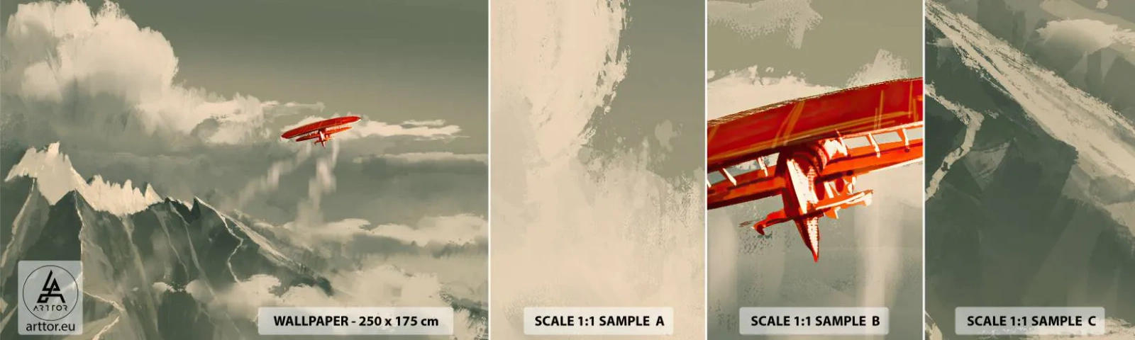 Amostra de Papel de Parede Standard Eco - O pioneiro destemido - Abstração, Avião, Paisagem montanhosa - 100x30 cm