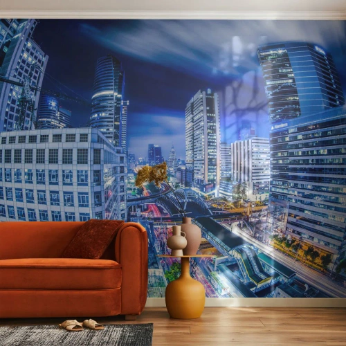 Papel de Parede Premium Canvas - Ritmos da cidade noturna - Cidade, Bangkok, Arquitetura - 500x350 cm