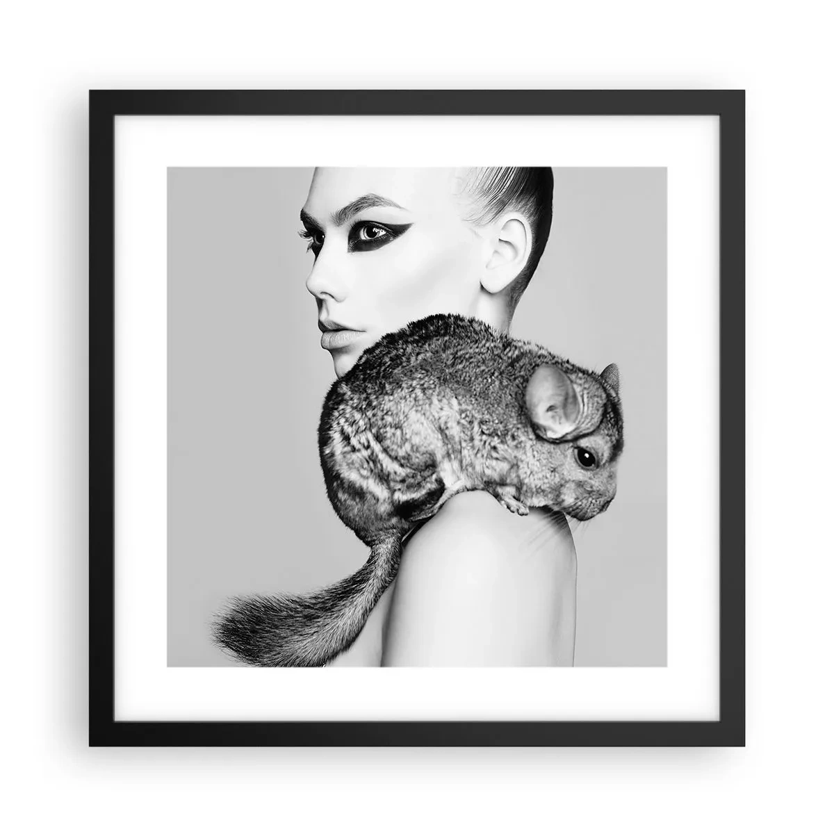 Pôster com moldura preta - A dama com a chinchila - 40x40 cm