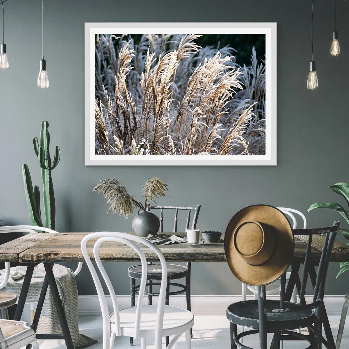 Pôster em moldura branca - Decorado com a geada - 70x50 cm