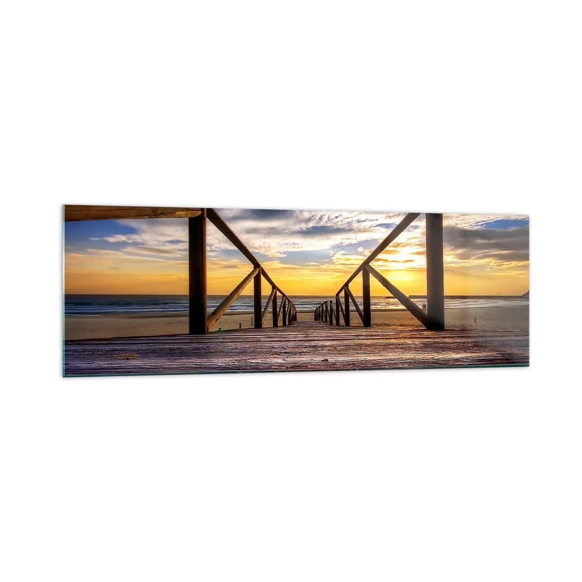 Quadro em vidro - Direto para a praia tranquila ao pôr do sol - 160x50 cm