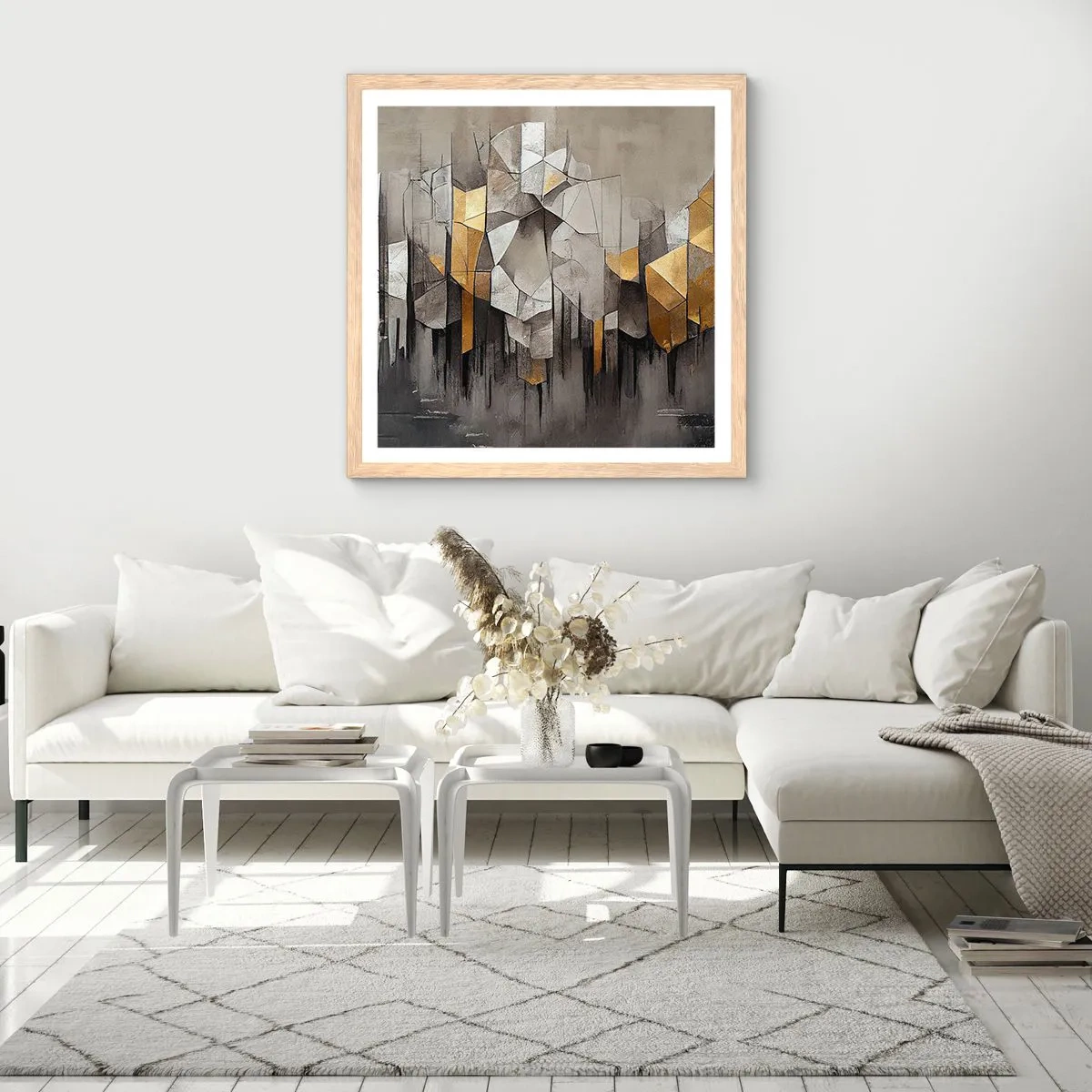 Pôster com moldura de carvalho claro - Composição de gelo e luz - 40x40 cm