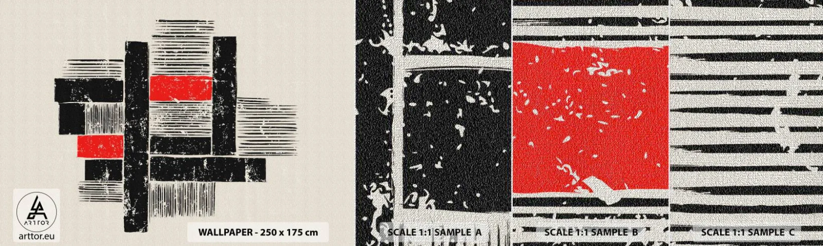 Amostra de papel de parede Premium Canvas - Vermelho e preto - Abstração, Arte Moderna, Industrial - 100x30 cm