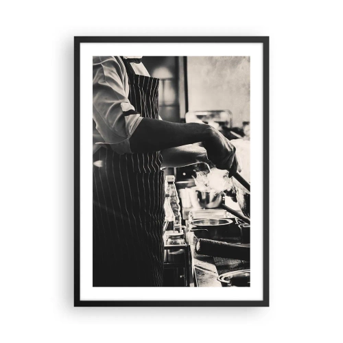 Pôster com moldura preta - Fotografia em preto e branco de um chef no trabalho - 50x70cm - Alquimia de sabores - Decoração de parede moderna para a sala de estar e quarto ARTTOR