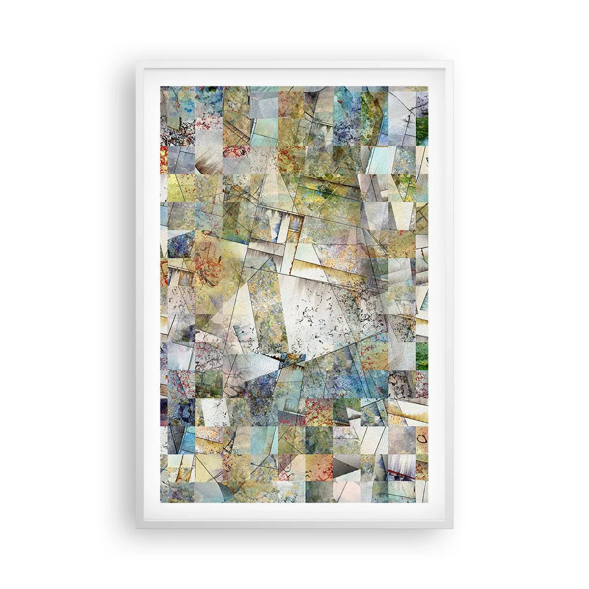 Pôster em moldura branca - Embaralhamento geométrico - 61x91 cm