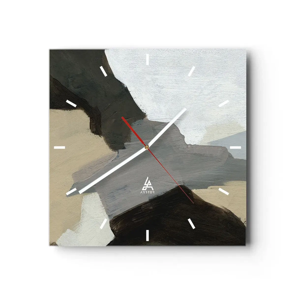 Relógio de parede - Relógio em vidro - Abstração: a encruzilhada do cinza - 30x30 cm
