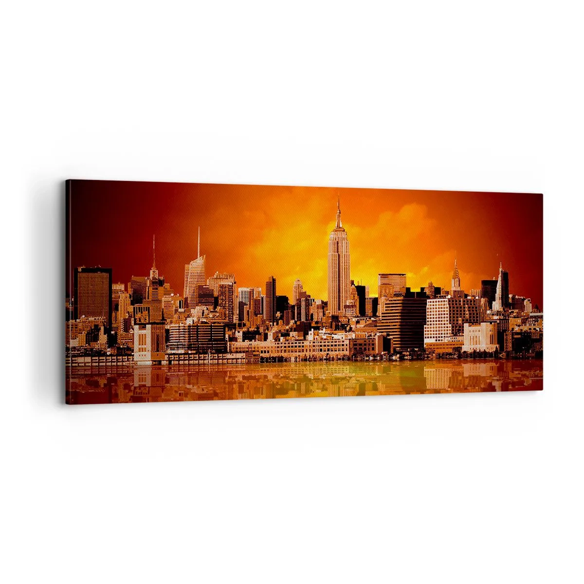 Quadro em tela - Panorama metropolitano em amarelo e bronze - 100x40 cm