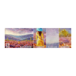 Amostra de papel de parede Premium Canvas - No mundo da lavanda - Paisagem, Mulher, Campo de Lavanda - 100x30 cm