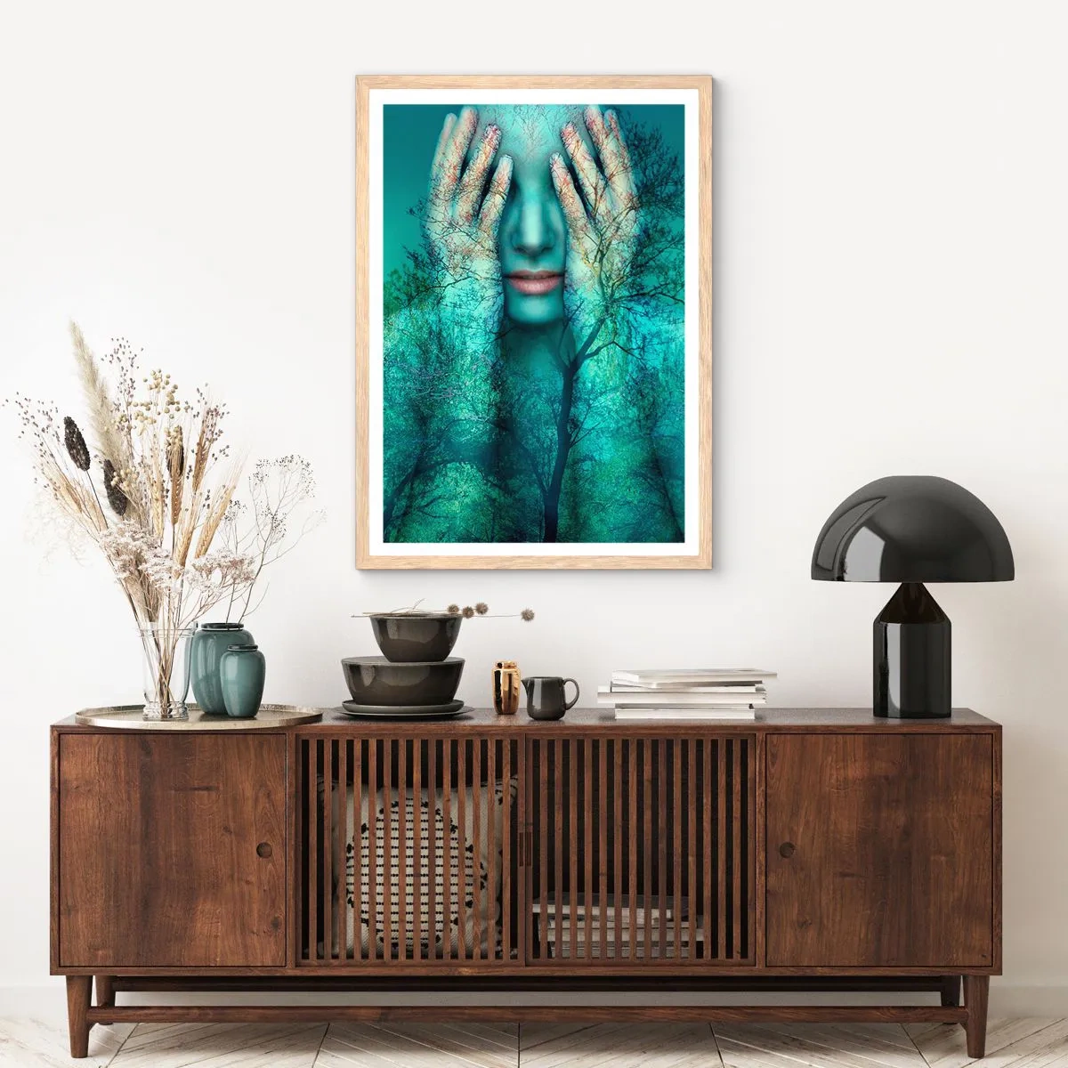 Pôster com moldura de carvalho claro - Imersa em azul - 70x100 cm