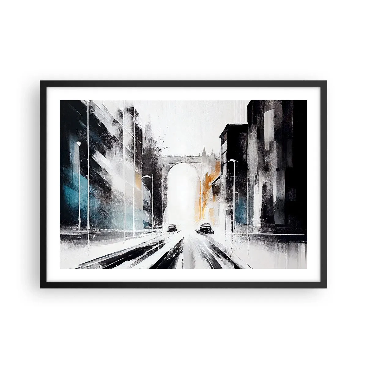 Pôster com moldura preta - Estudo da cidade: arquitetura e movimento - 70x50 cm