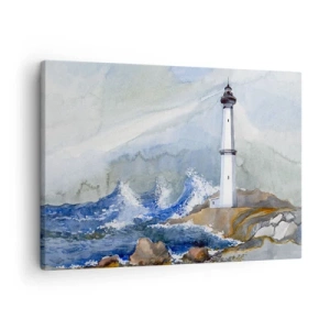 Quadro em tela - Um farol em uma costa rochosa com mar agitado - 70x50cm - Contra as trevas e a tempestade - Decoração de parede moderna para a sala de estar e quarto ARTTOR