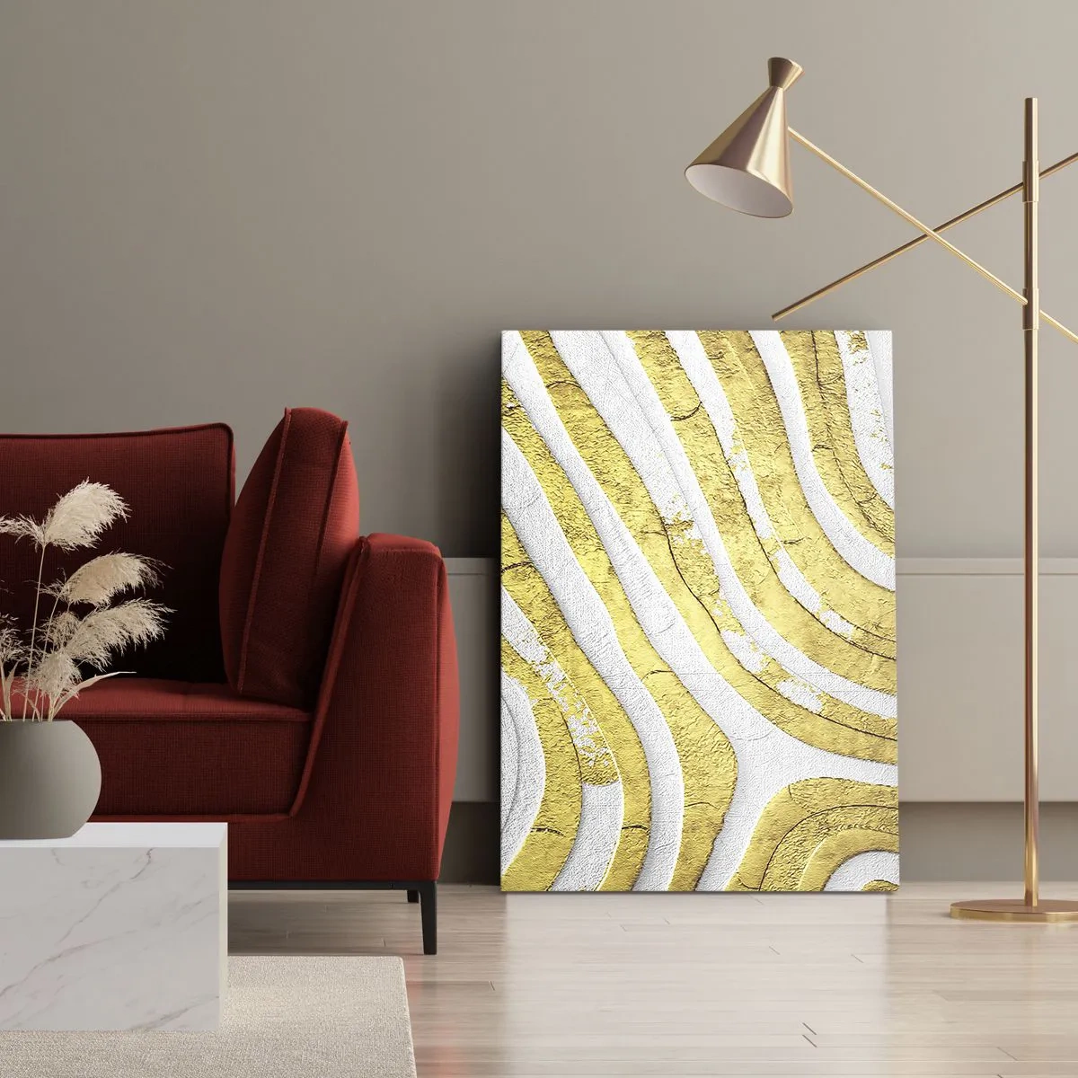 Quadro em tela - Composição a branco e ouro - 80x120 cm