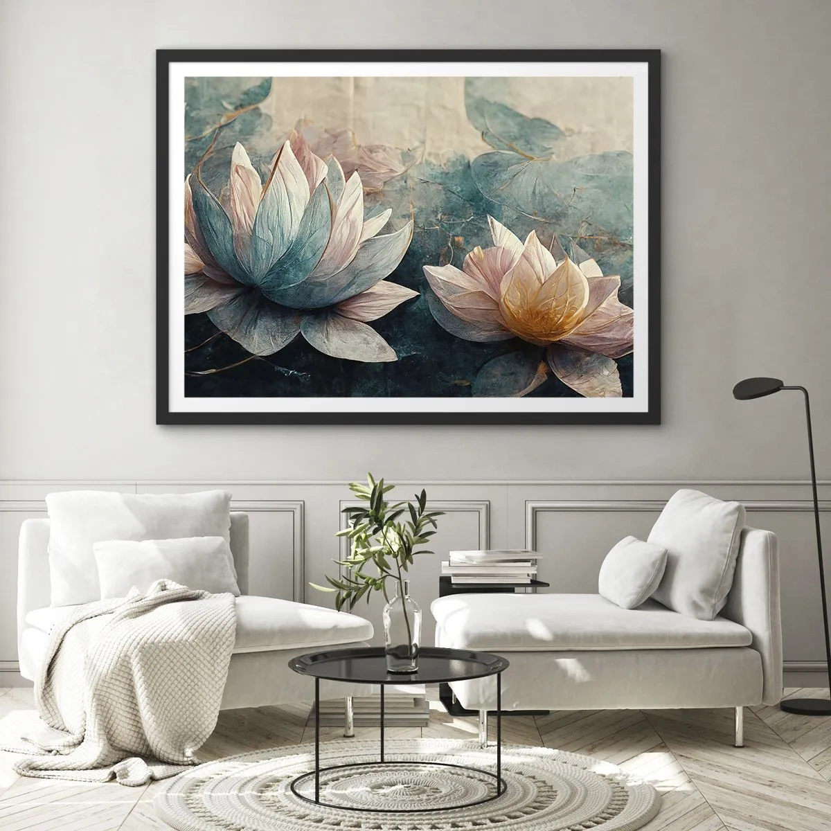 Pôster com moldura preta - Estrelas do lago - 50x40 cm