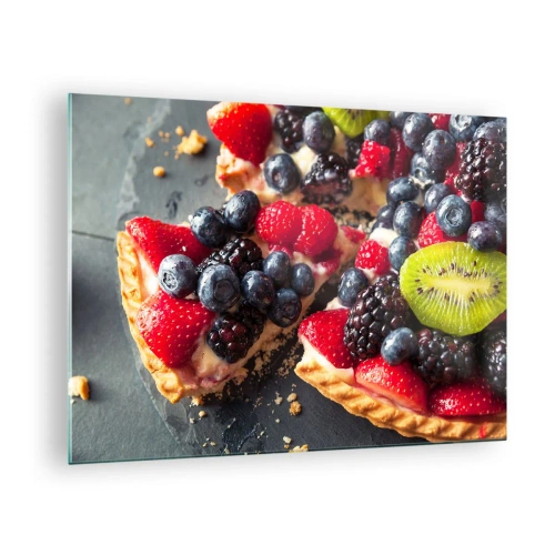Quadro em vidro - Torta de frutas com mirtilos, kiwi e morangos - 70x50cm - Dolce vita! - Decoração de parede moderna para a sala de estar e quarto ARTTOR
