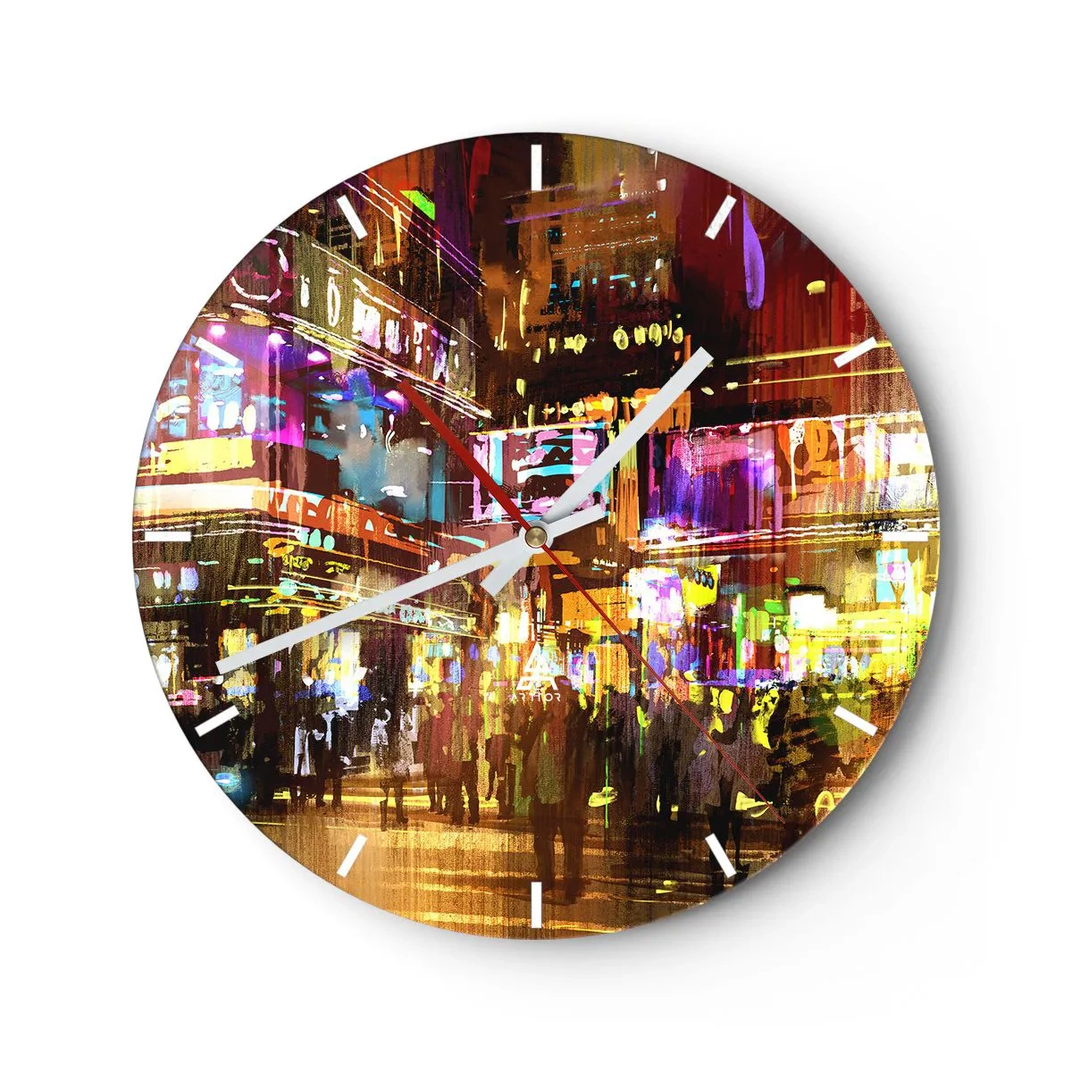 Relógio de parede - Relógio em vidro - Paisagem noturna da cidade cheia de luzes de neon - 30x30cm - Num mar de luz - Decoração de parede moderna para a sala de estar, cozinha e quarto ARTTOR