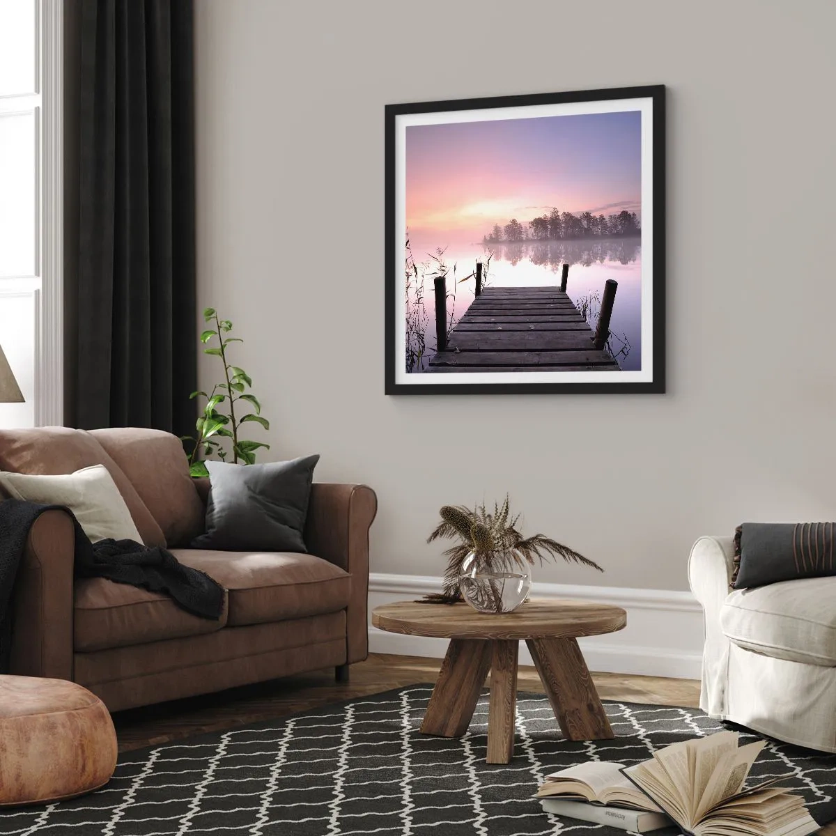 Pôster com moldura preta - Da névoa lilás... - 50x50 cm