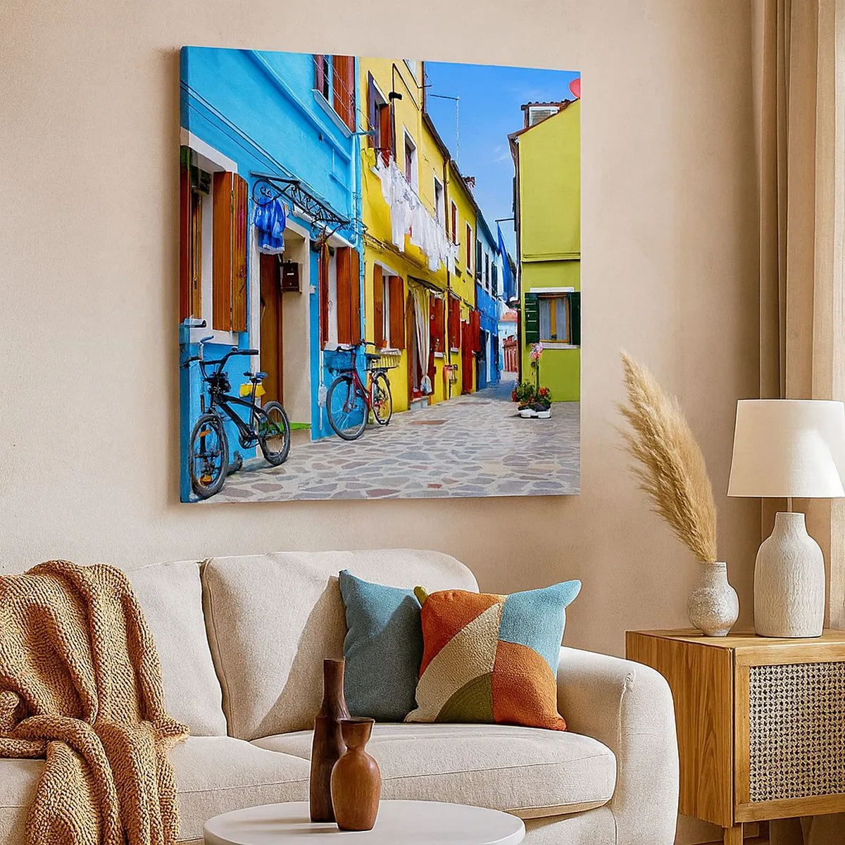 Quadro em tela - Beco doce e pastel - 30x30 cm