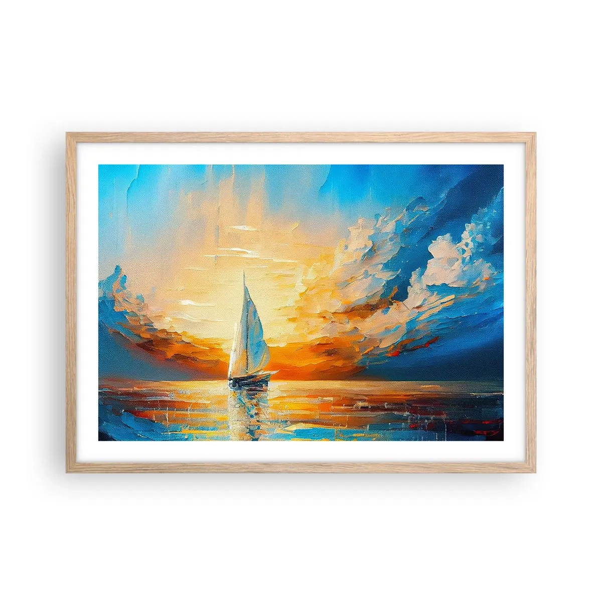 Pôster com moldura de carvalho claro - Balsa em ouro - 70x50 cm