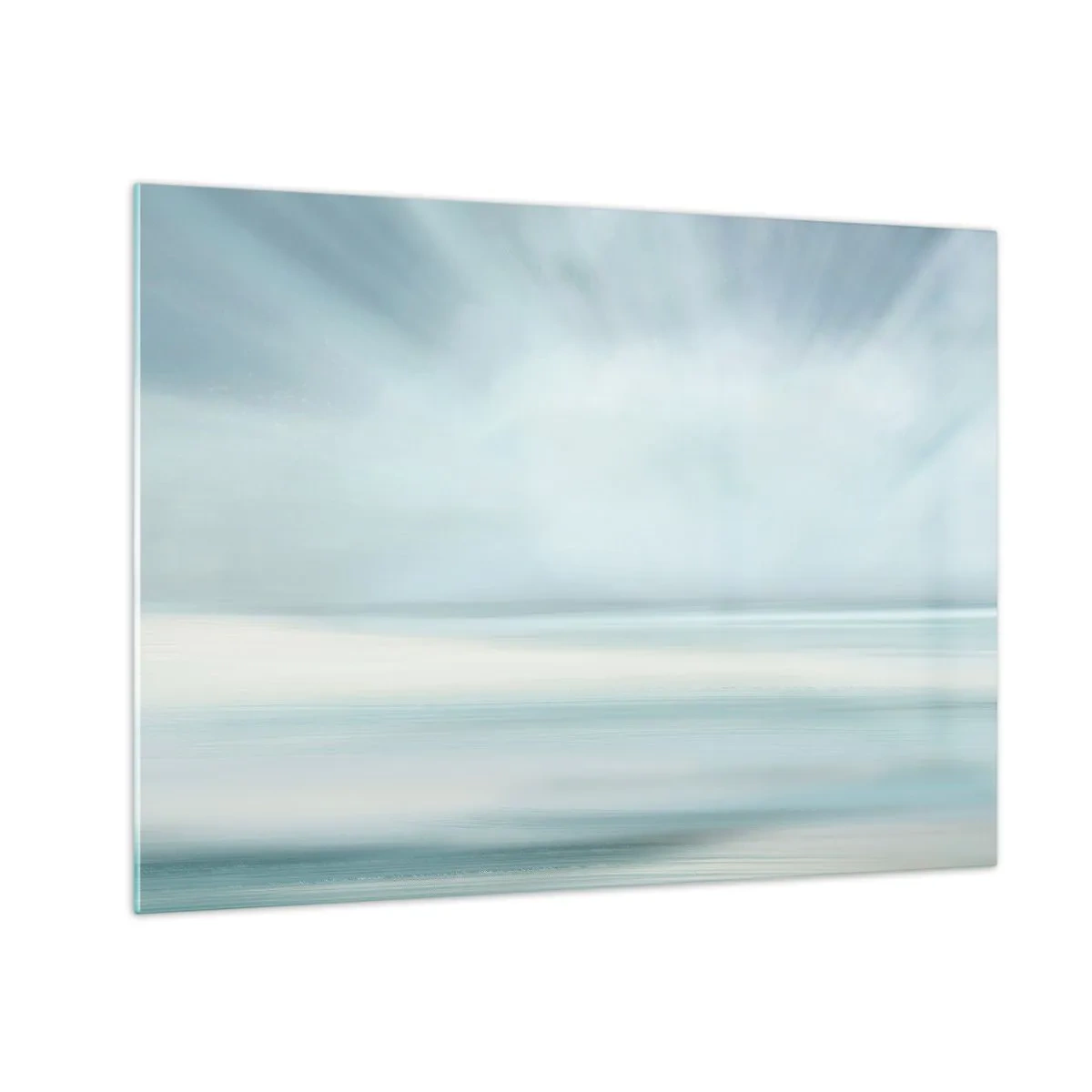 Quadro em vidro - Abstração desfocada em tons de azul, branco e cinza - 70x50cm - Paz ao horizonte - Decoração de parede moderna para a sala de estar e quarto ARTTOR