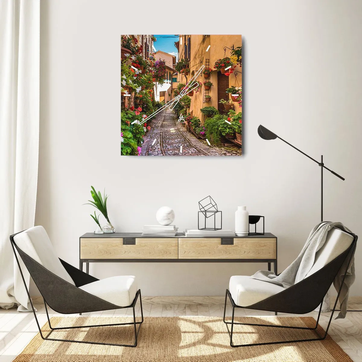 Relógio de parede - Relógio em vidro - Beco italiano - 40x40 cm