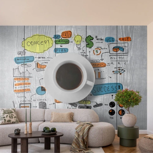 Papel de Parede Autocolante Deluxe Sticker - Tempo para uma pausa - Gráficos, Café, Café expresso - 250x175 cm