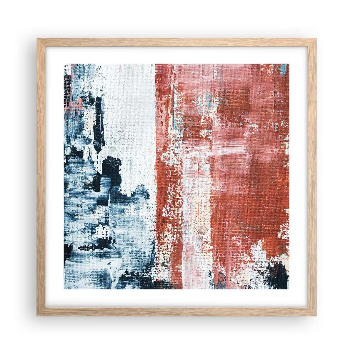 Pôster com moldura de carvalho claro - Meio a meio abstrato - 50x50 cm