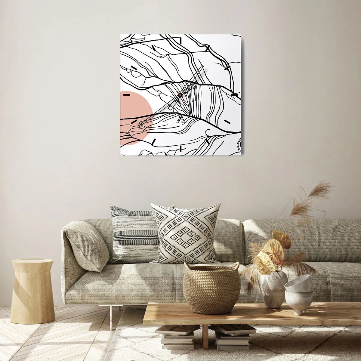 Relógio de parede - Relógio em vidro - Numa rede de galhos - 30x30 cm