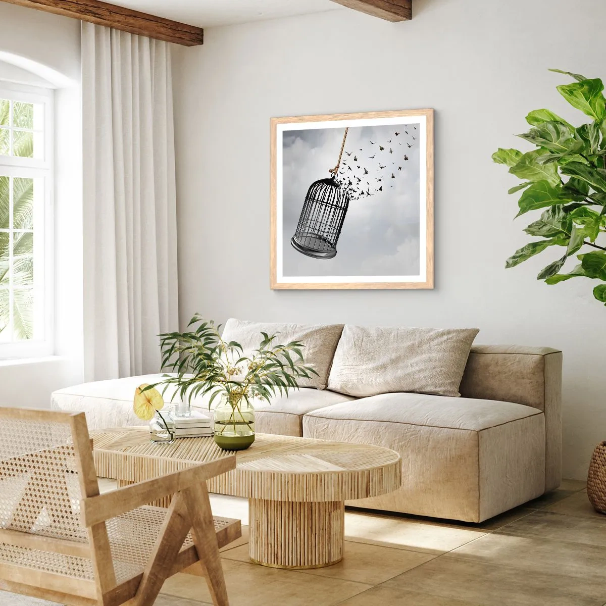 Pôster com moldura de carvalho claro - Fé... Esperança... Liberdade! - 30x30 cm