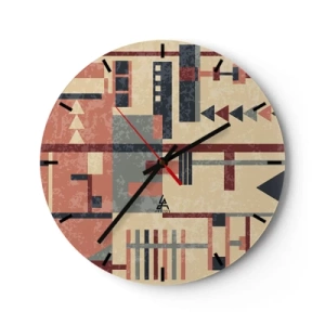 Relógio de parede - Relógio em vidro - Padrão geométrico abstrato em tons de bege, vermelho e cinza - 30x30cm - Combinação de verticais e horizontais - Decoração de parede moderna para a sala de estar, cozinha e quarto ARTTOR