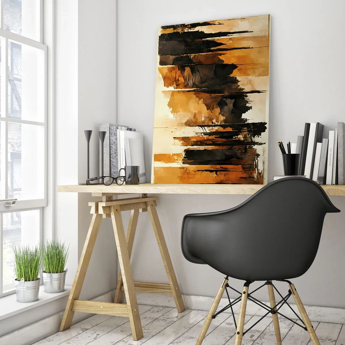 Quadro em vidro - Harmonia de preto e dourado - 80x120 cm