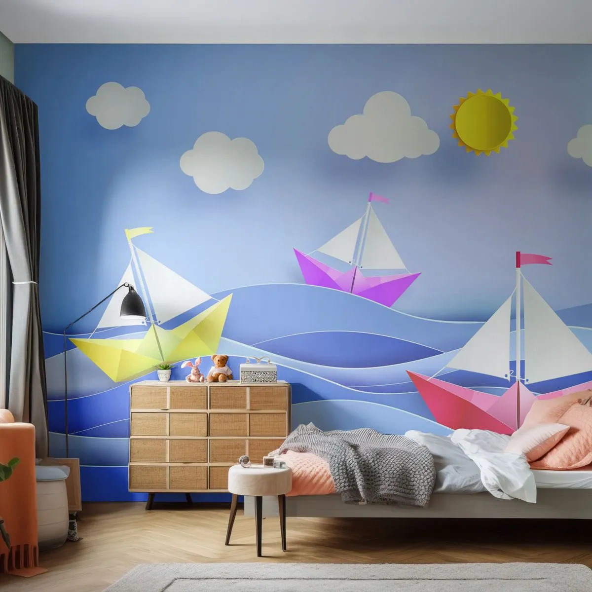 Papel de Parede Premium Canvas - Oh, como é agradável balançar entre as ondas - Para crianças, Náutico, Lodź - 250x175 cm