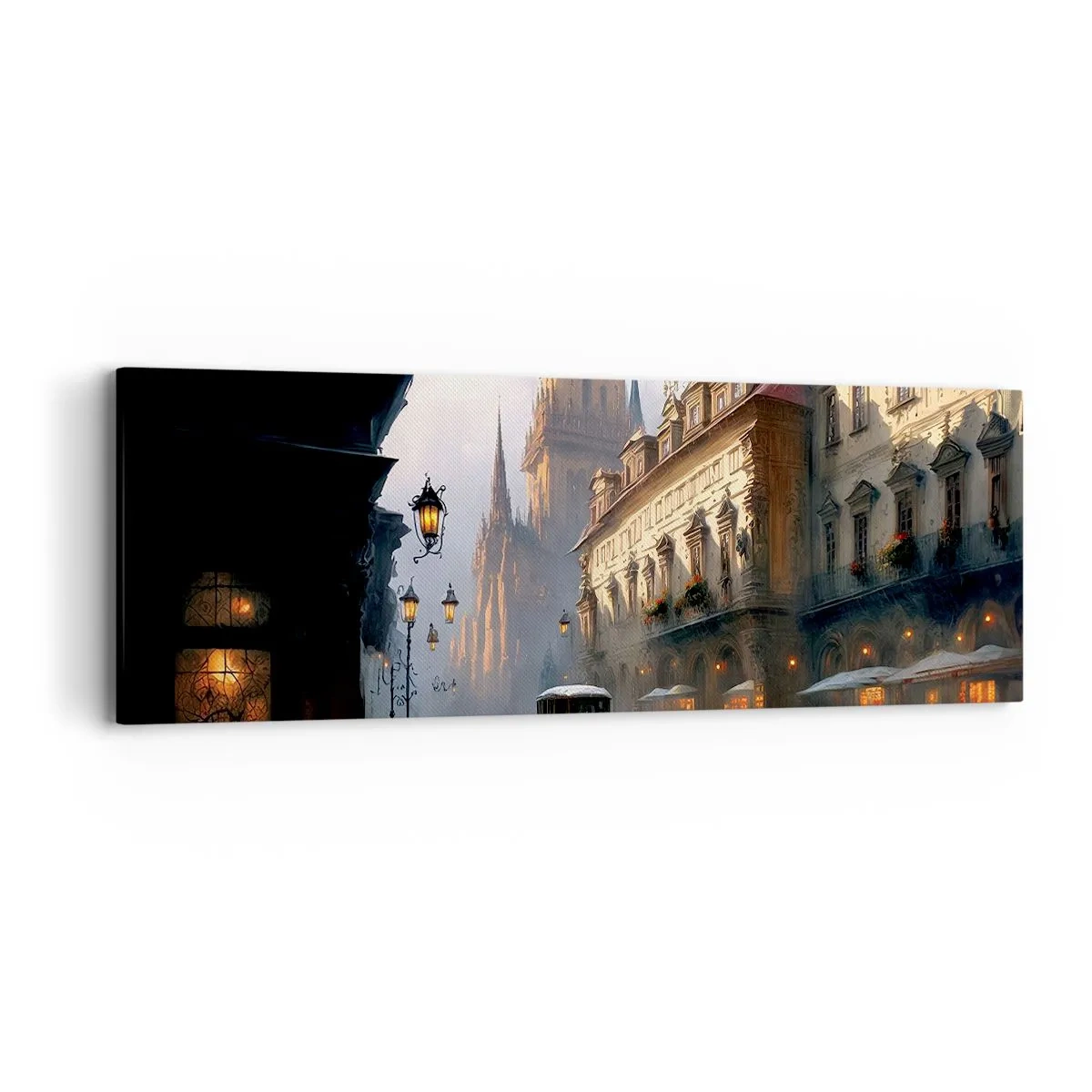 Quadro em tela - O encanto de uma noite em Praga - 90x30 cm