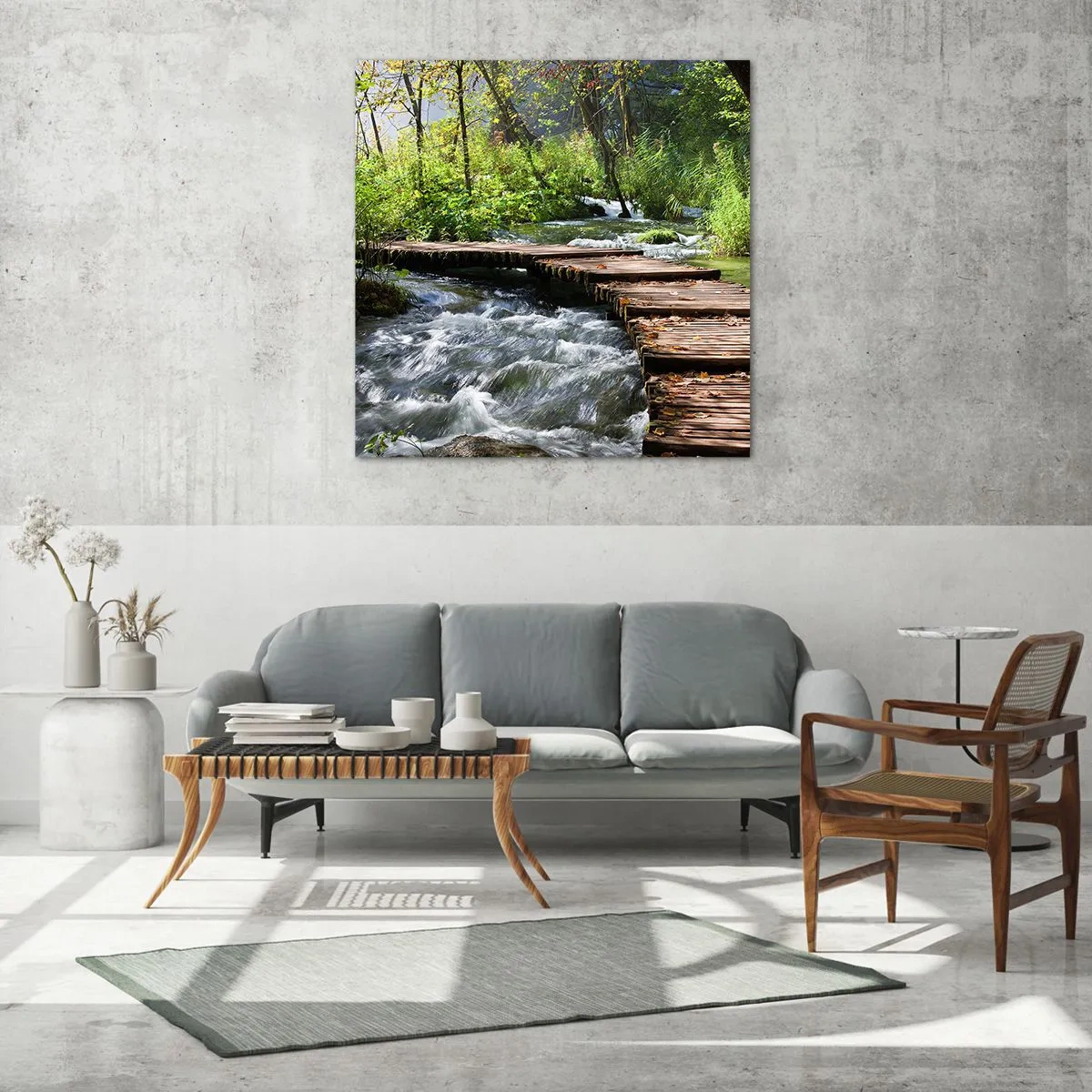 Quadro em vidro - Sobre a cascata espumosa - 30x30 cm