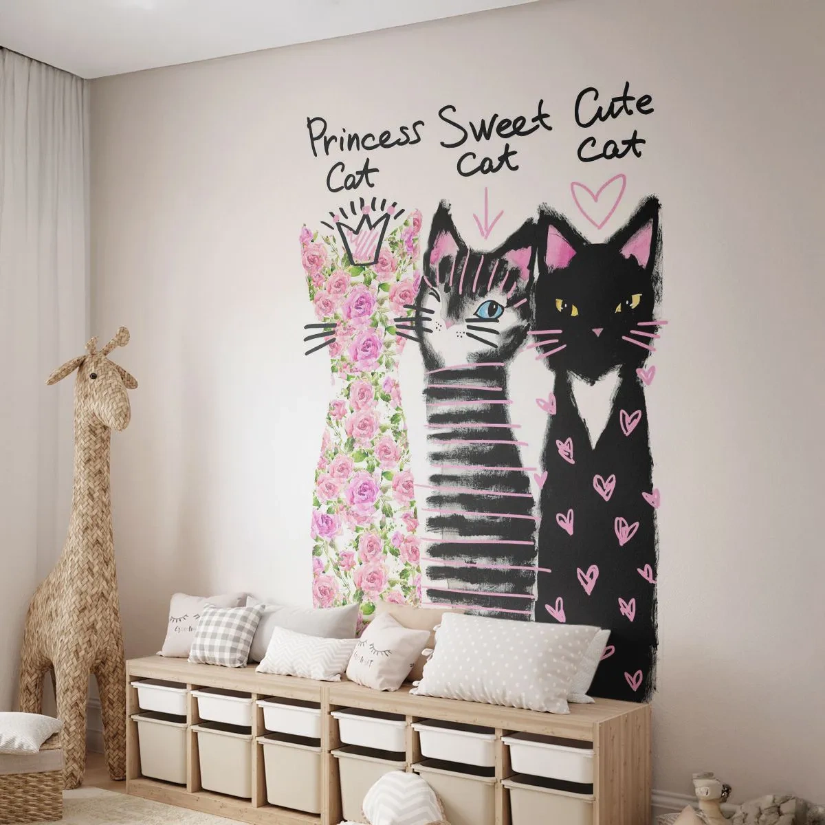 Papel de Parede Premium Canvas - Os três gatos - Para crianças, Gato, Animais - 250x175 cm