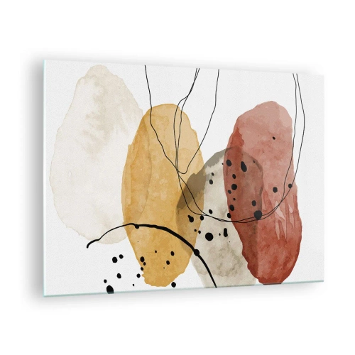 Quadro em vidro - Manchas abstratas de cor terrosa com linhas finas - 70x50cm - Como o ar leve e transparente - Decoração de parede moderna para a sala de estar e quarto ARTTOR