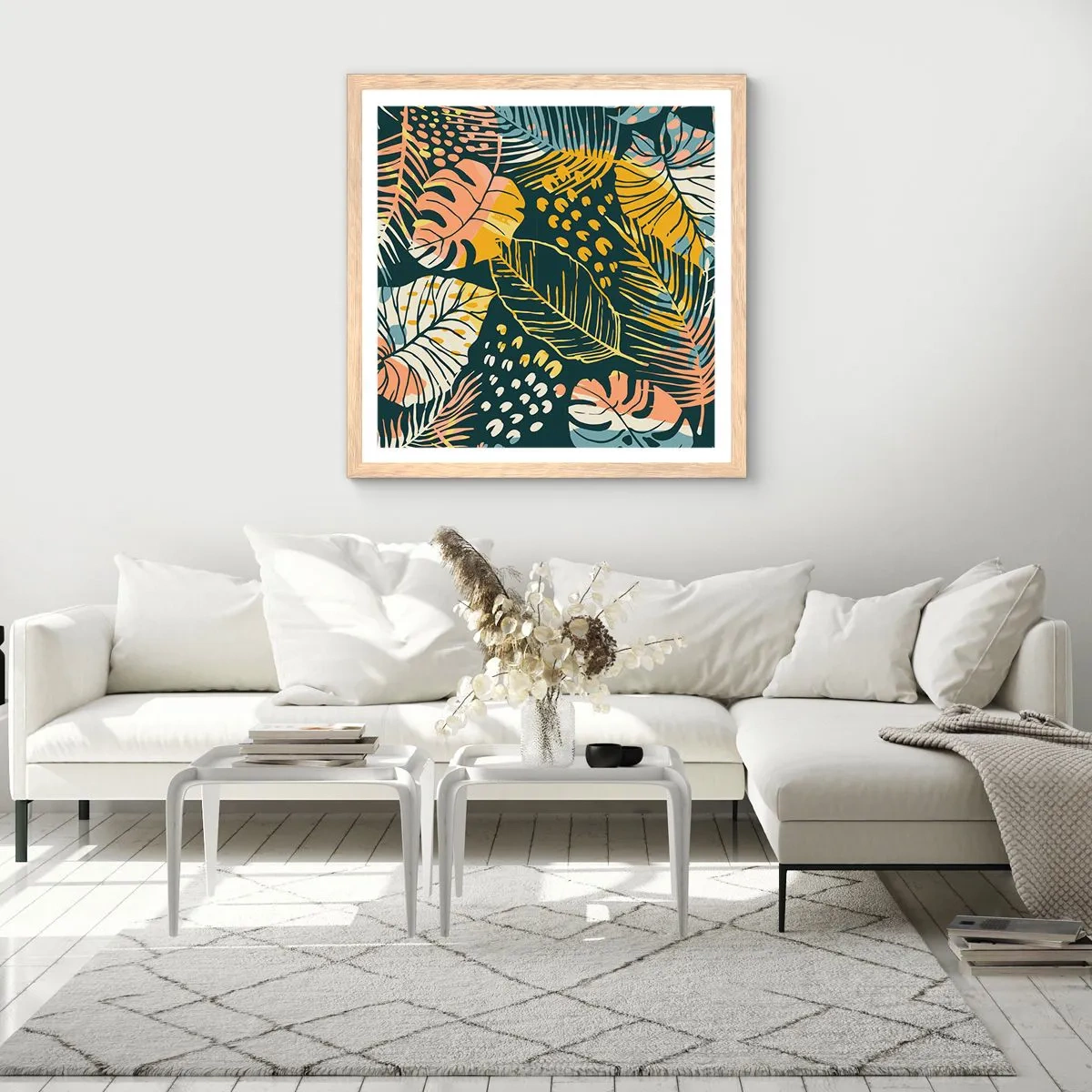 Pôster com moldura de carvalho claro - Fantasia de folhas - 60x60 cm