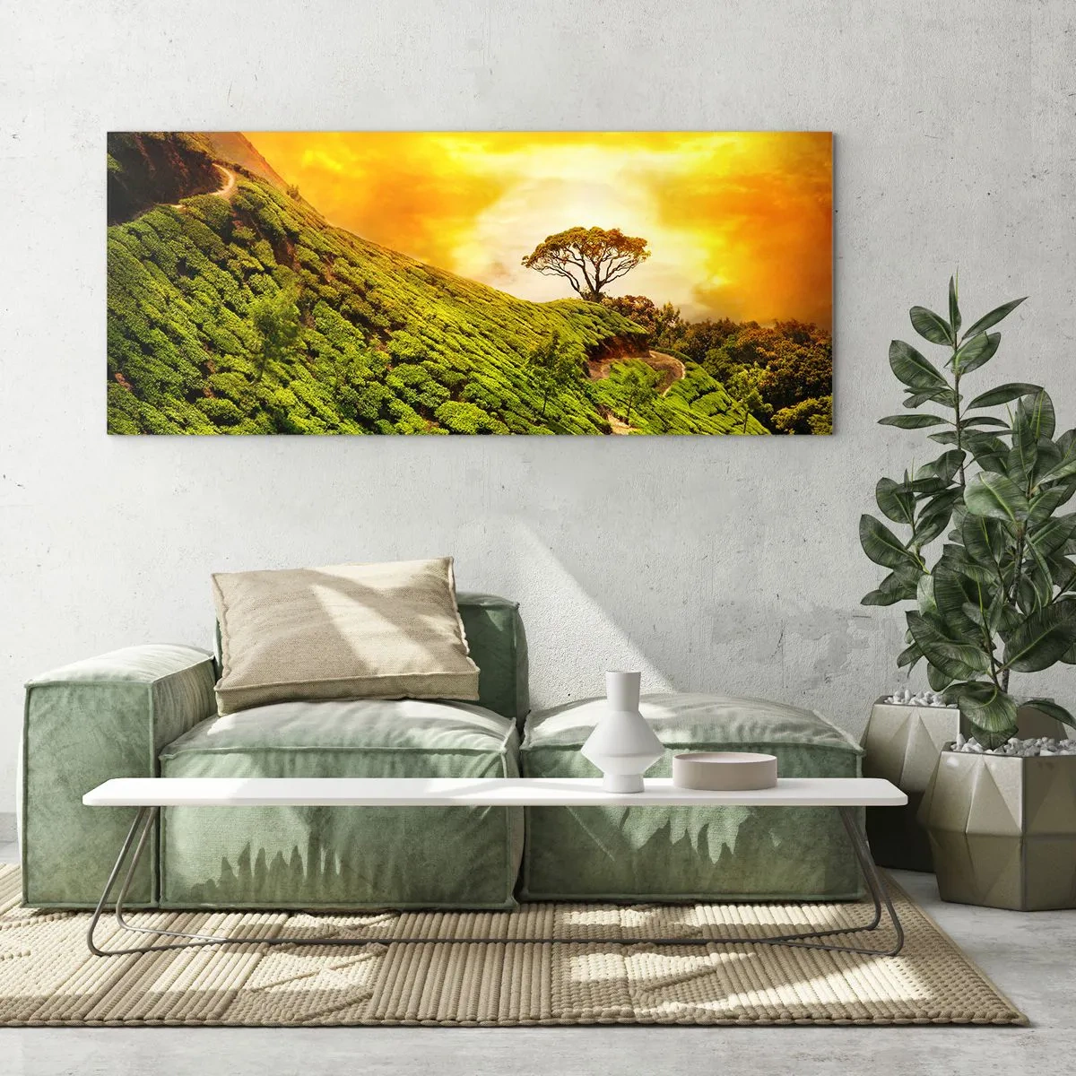 Quadro em vidro - Um caminho sinuoso, uma encosta verde - 100x40 cm