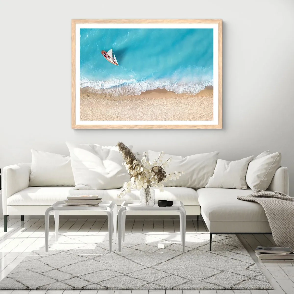 Pôster com moldura de carvalho claro - No limite do azul e do ouro - 50x40 cm