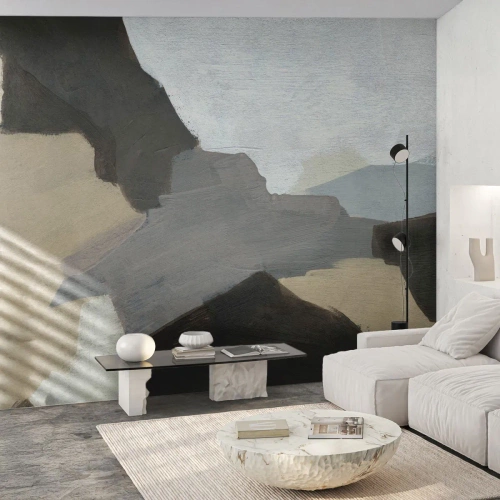 Papel de Parede Standard Eco - Uma composição abstrata com manchas de cinza e bege. - 100x70cm - Abstração: a encruzilhada do cinza - Decoração de parede moderna para a sala de estar e quarto ARTTOR