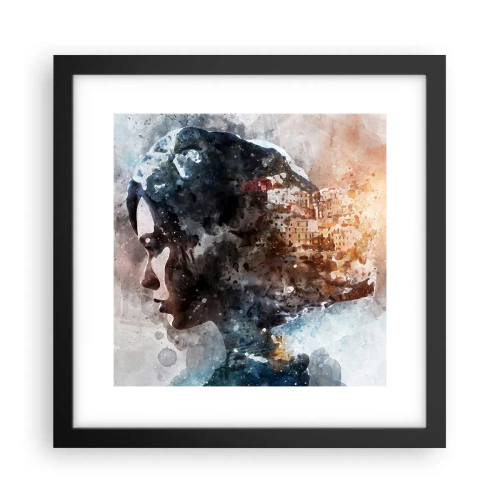 Pôster com moldura preta - Uma história sobre uma menina e uma cidade ao fundo - 30x30 cm
