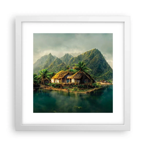 Pôster em moldura branca - Paraíso Tropical - 30x30 cm