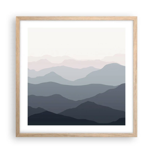 Pôster com moldura de carvalho claro - Ondas de montanha - 50x50 cm