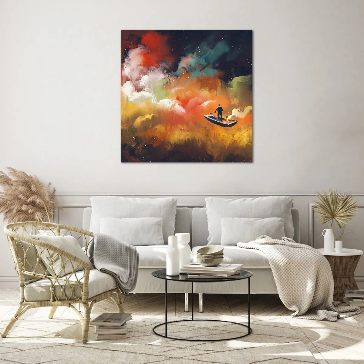 Quadro em vidro - De barco pela galáxia - 70x70 cm