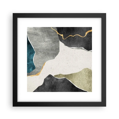 Pôster com moldura preta - Composição de mosaico com fio de ouro - 30x30 cm