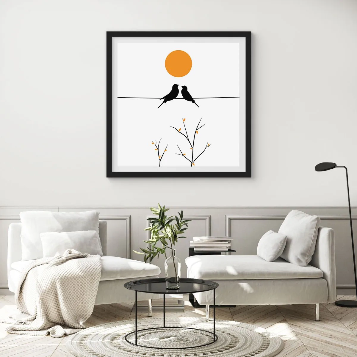 Pôster com moldura preta - A noite dos rouxinóis - 60x60 cm