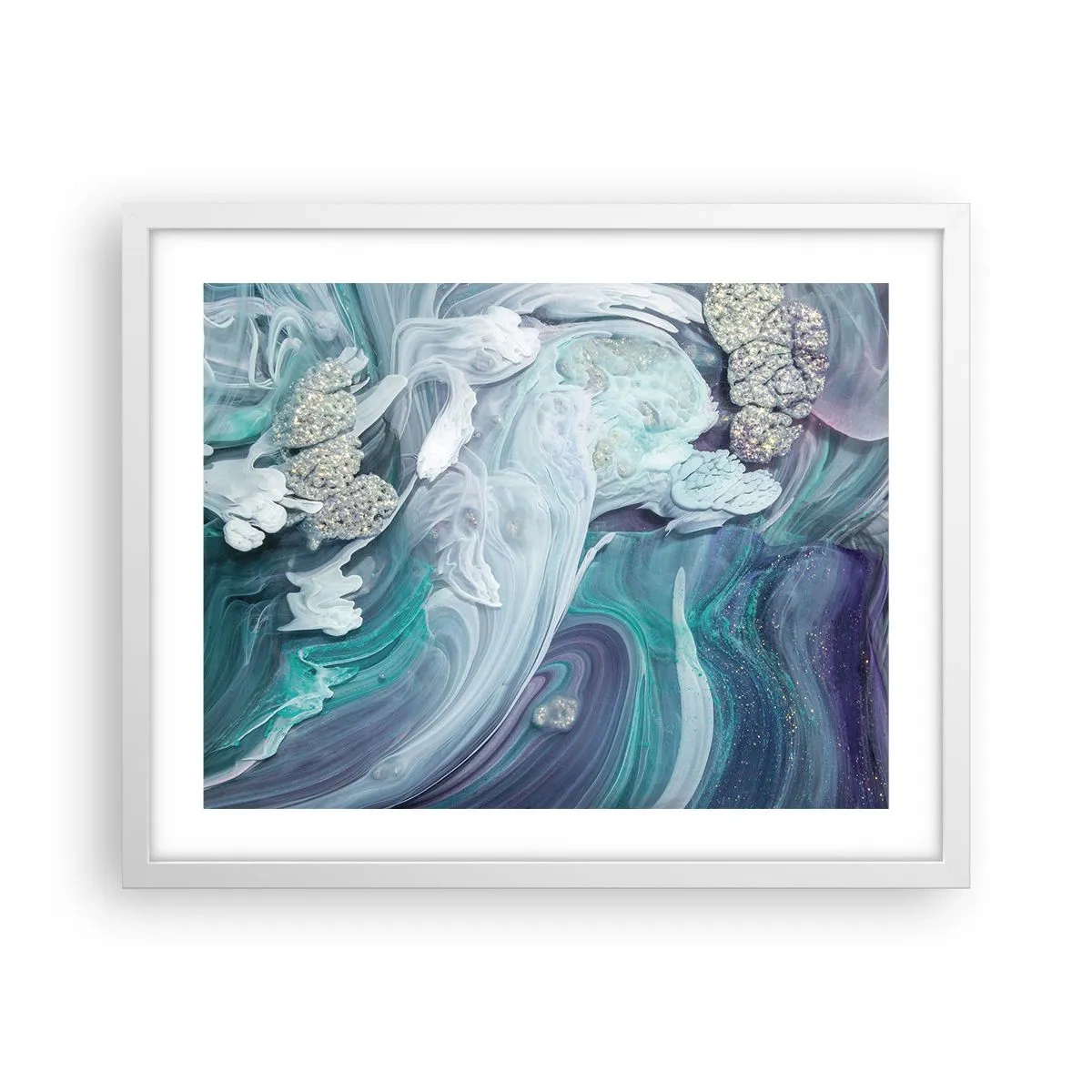 Pôster em moldura branca - Correntes de azul - 50x40 cm