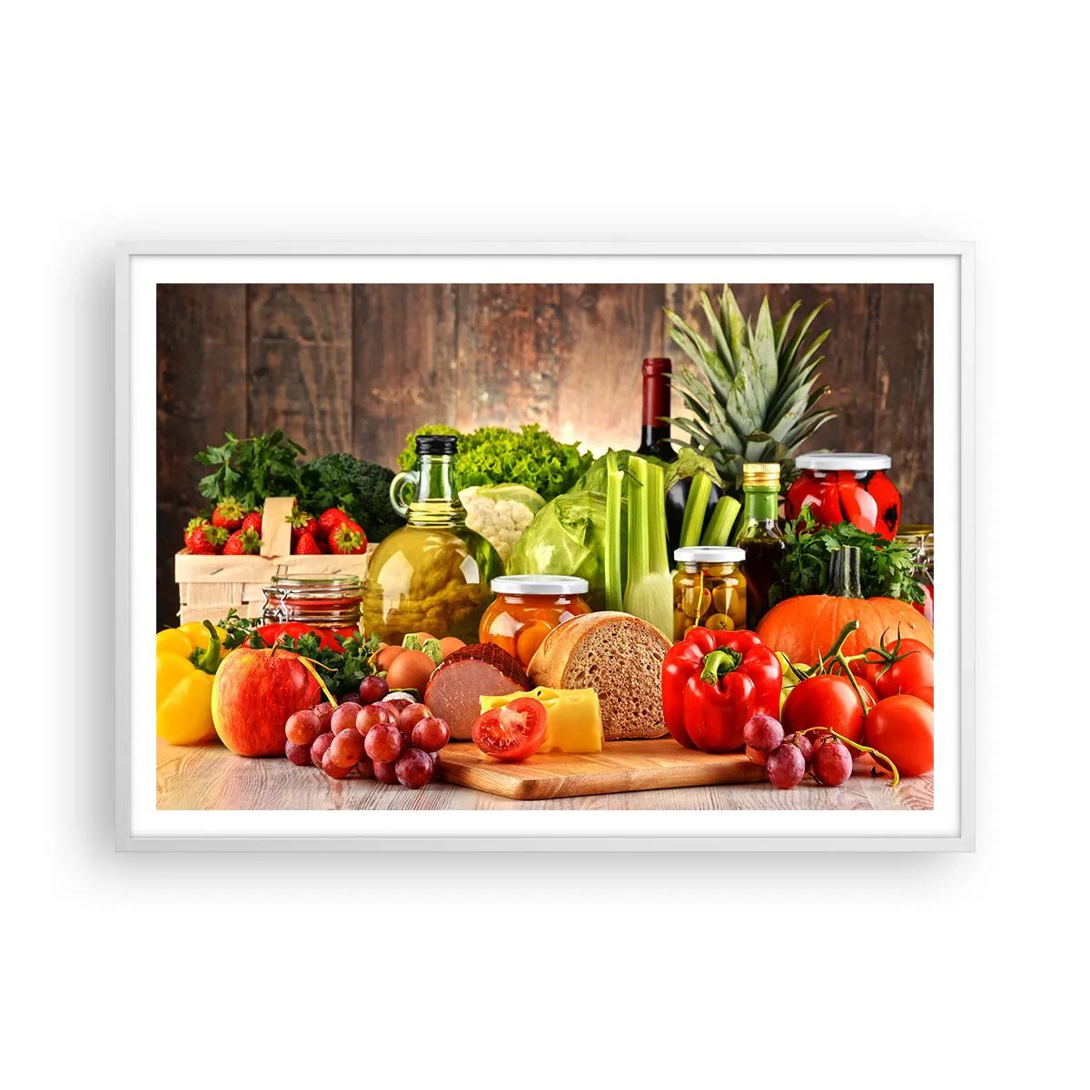 Pôster em moldura branca - Defumados, cozidos, em conserva - 100x70 cm