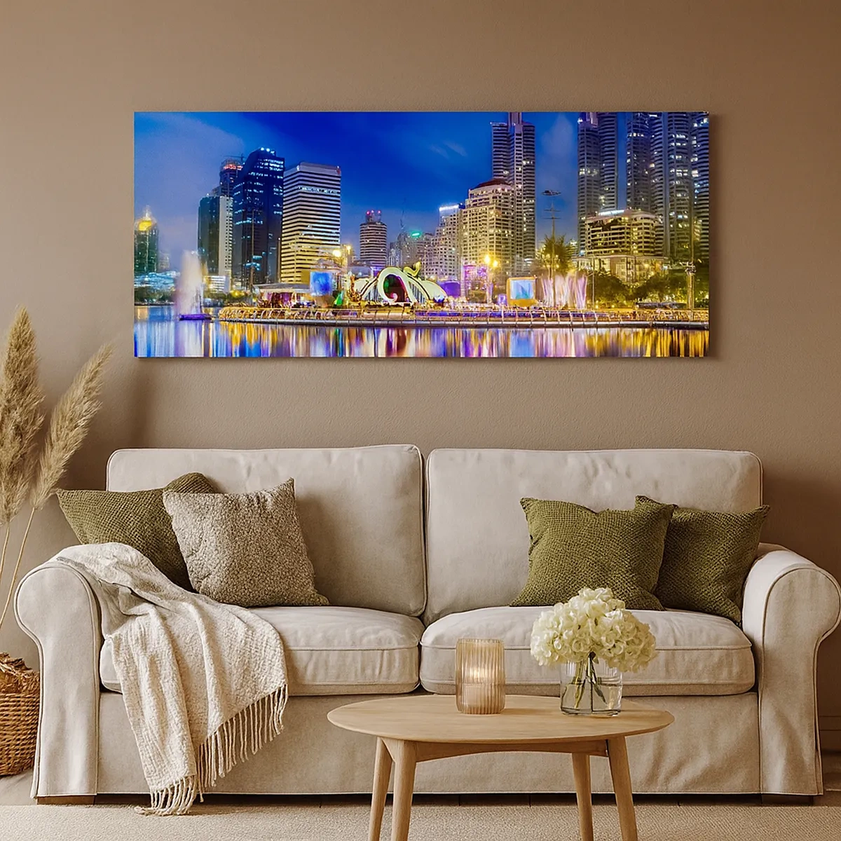 Quadro em tela - Noite arco-íris da metrópole - 30x30 cm