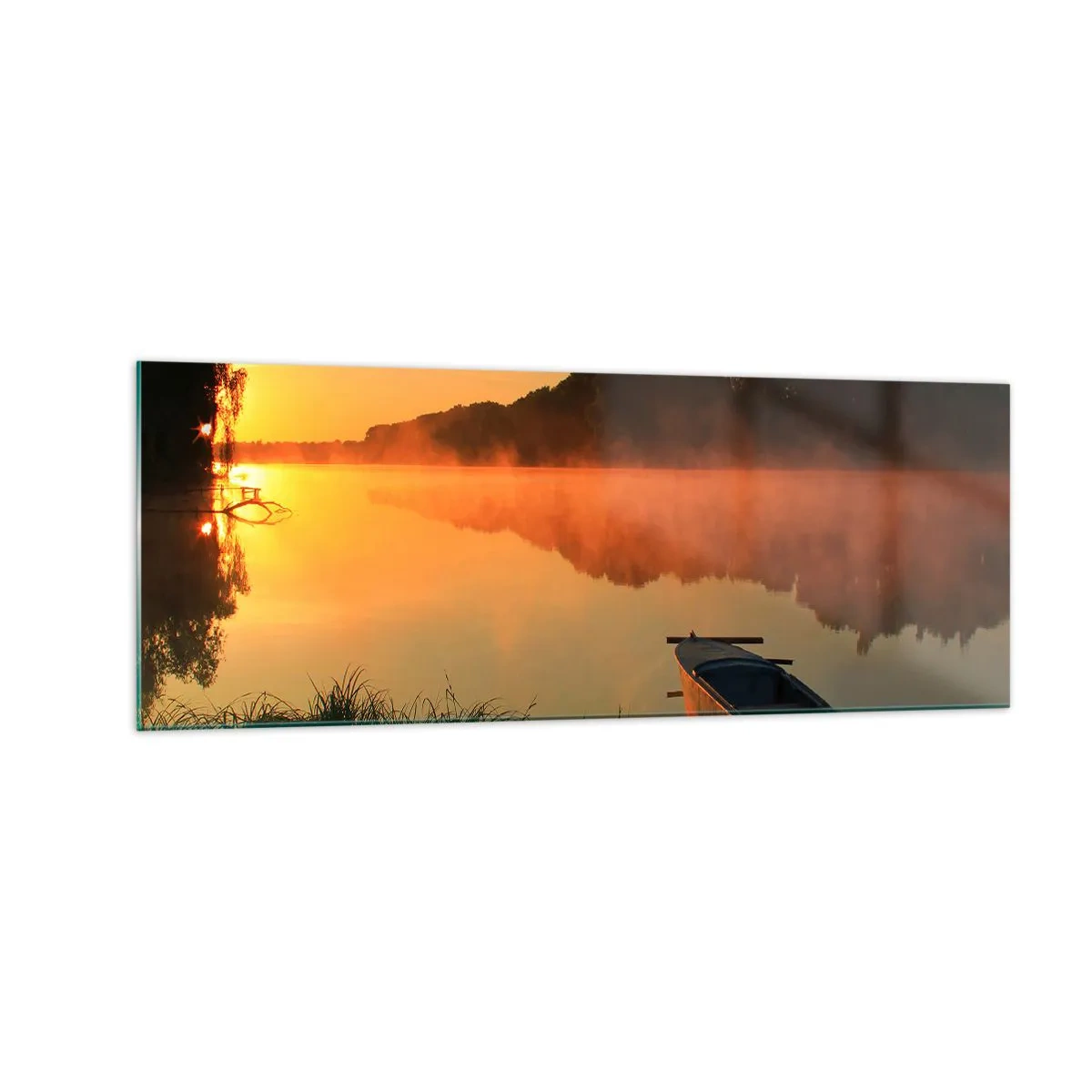 Quadro em vidro - Nascer do sol sobre a água como um espelho - 140x50 cm